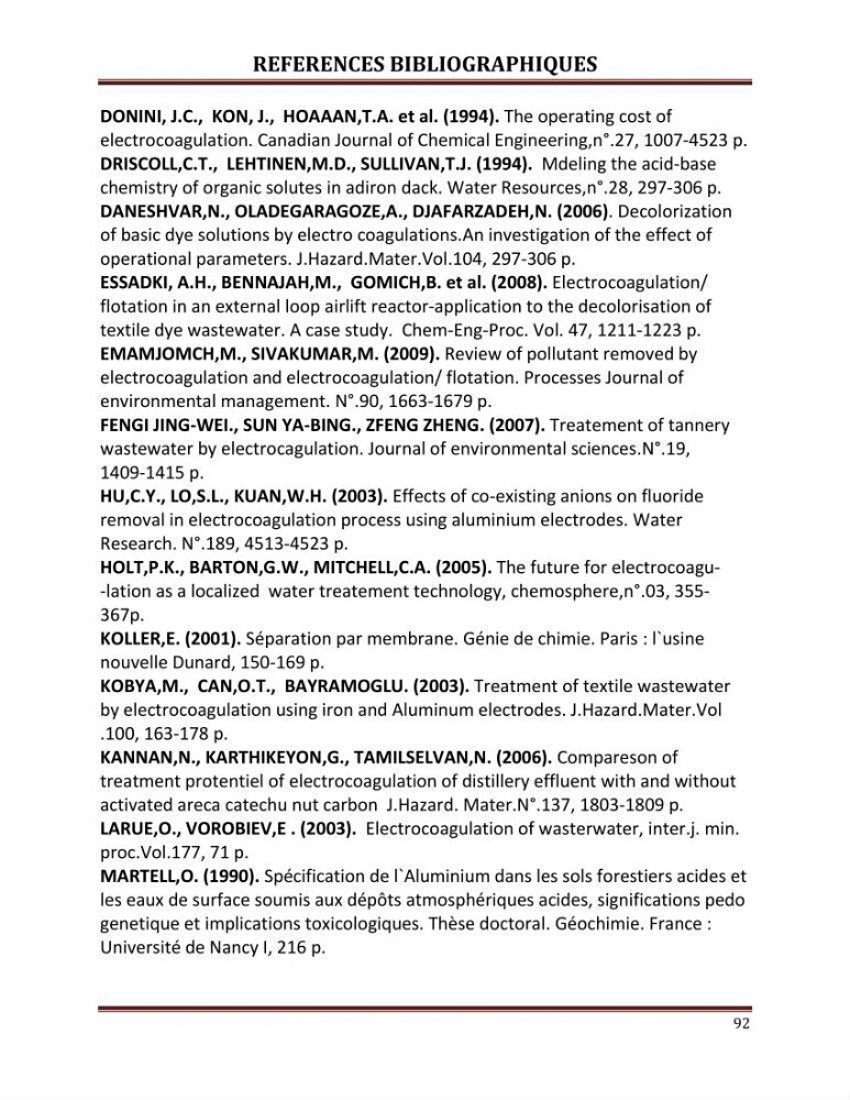 Contribution a l\'évaluation du degré de pollution des eaux du lac de reghaia et proposition des procédés de traitement électrochimique et membranire :