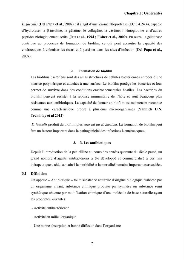 Caractérisation et évaluation de la virulence et de la résistance aux antibiotiques chez les entérocoques isolés dans le milieu marin