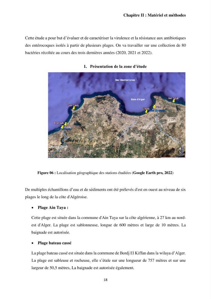 Caractérisation et évaluation de la virulence et de la résistance aux antibiotiques chez les entérocoques isolés dans le milieu marin