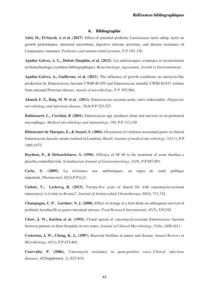 Caractérisation et évaluation de la virulence et de la résistance aux antibiotiques chez les entérocoques isolés dans le milieu marin