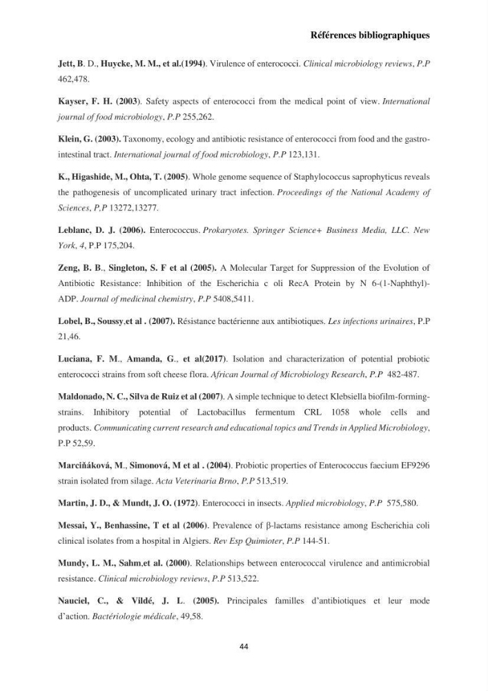 Caractérisation et évaluation de la virulence et de la résistance aux antibiotiques chez les entérocoques isolés dans le milieu marin