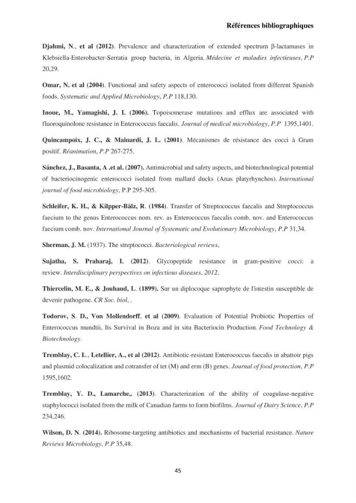Caractérisation et évaluation de la virulence et de la résistance aux antibiotiques chez les entérocoques isolés dans le milieu marin