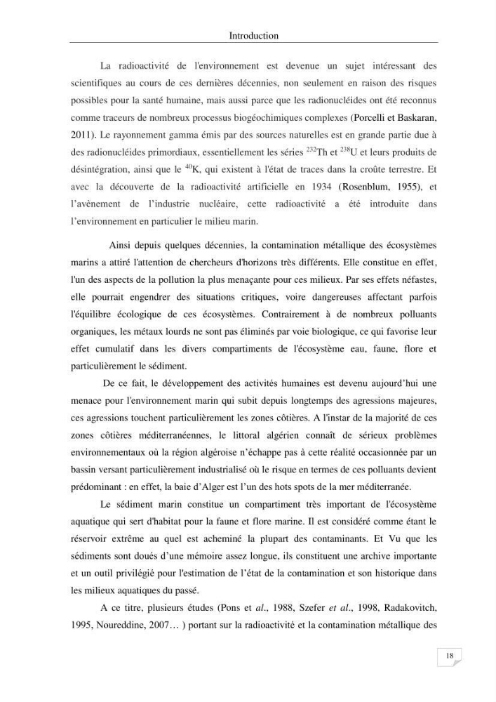 Les radioéléments et l\'historique de la contamination dans les sédiments de la côte algéroise