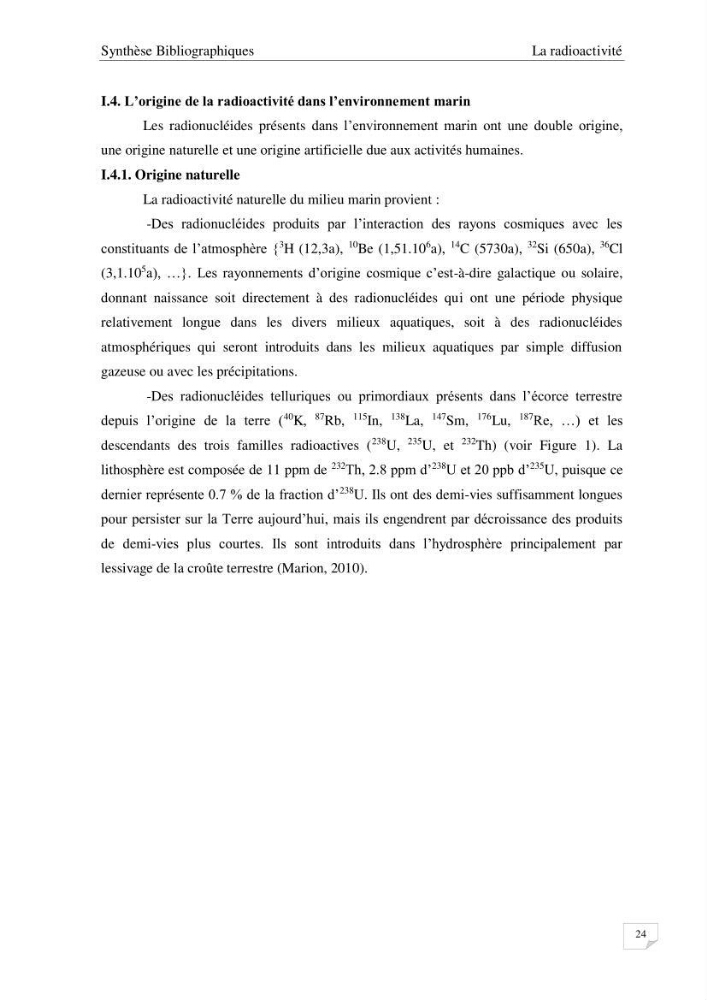 Les radioéléments et l\'historique de la contamination dans les sédiments de la côte algéroise