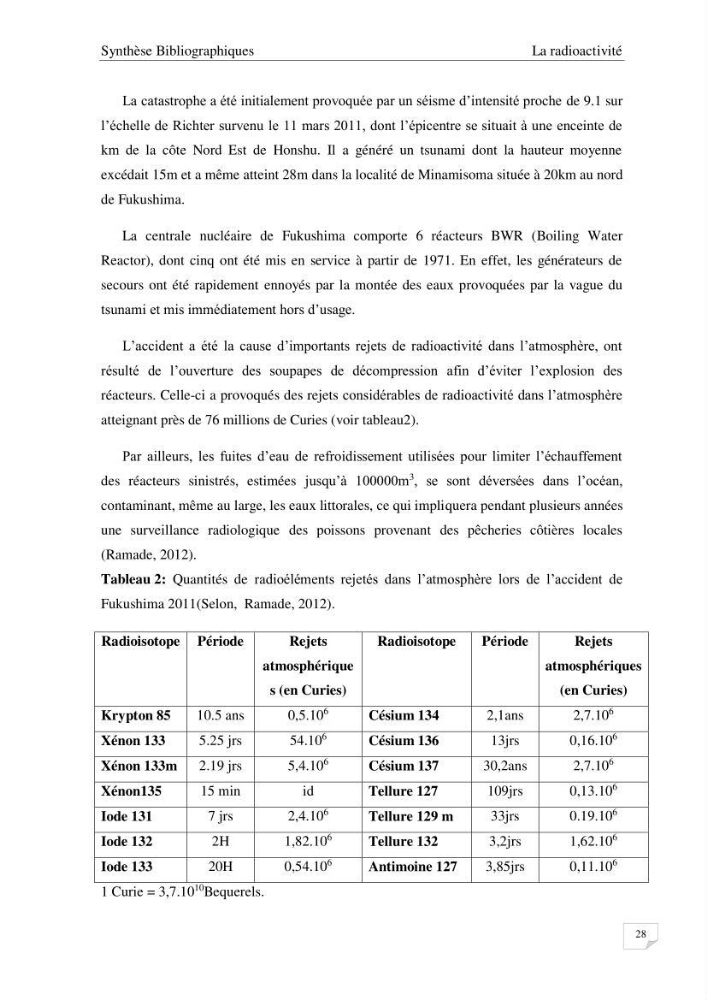 Les radioéléments et l\'historique de la contamination dans les sédiments de la côte algéroise