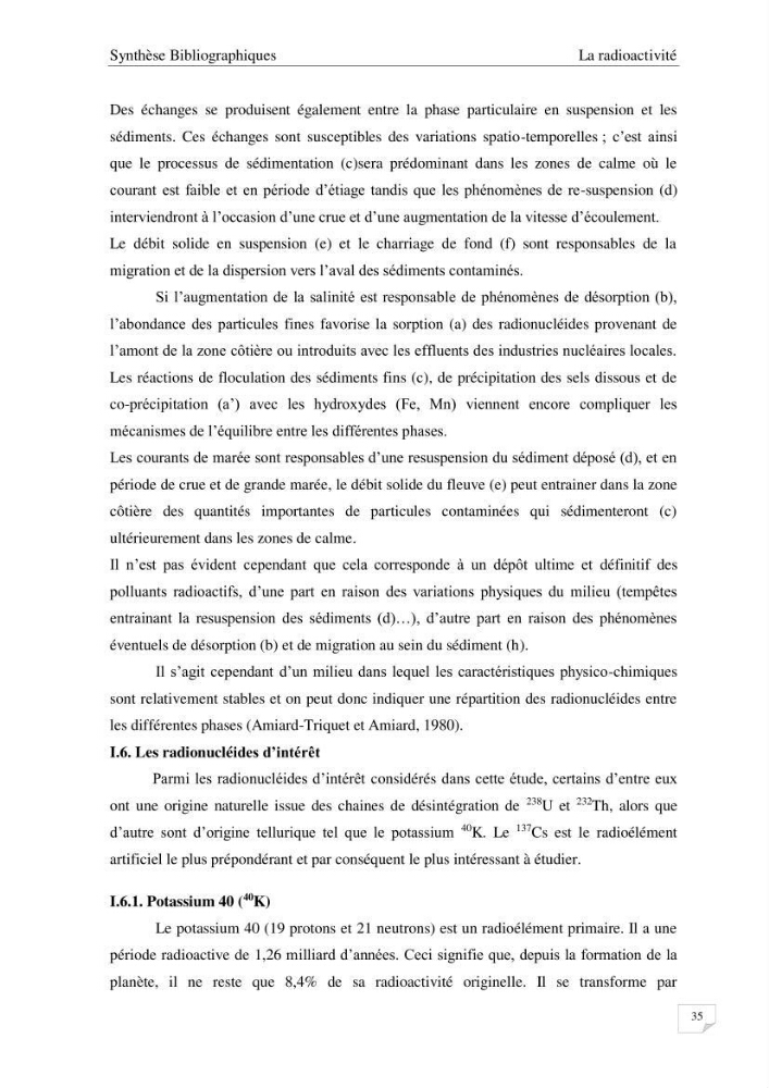 Les radioéléments et l\'historique de la contamination dans les sédiments de la côte algéroise