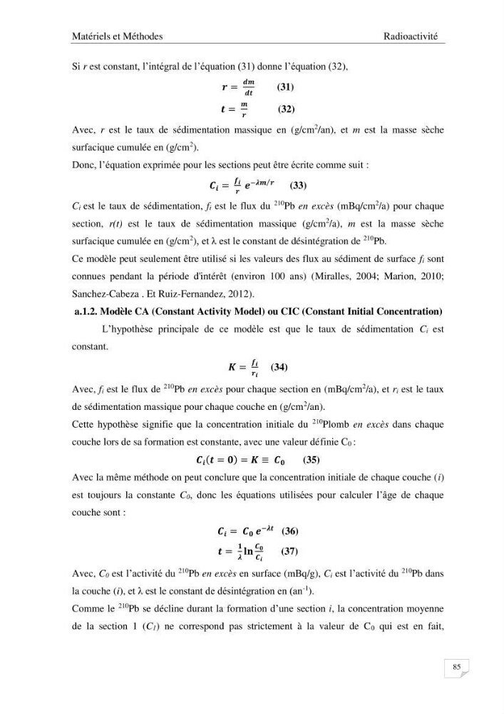 Les radioéléments et l\'historique de la contamination dans les sédiments de la côte algéroise