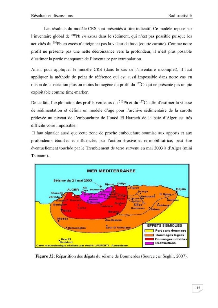 Les radioéléments et l\'historique de la contamination dans les sédiments de la côte algéroise