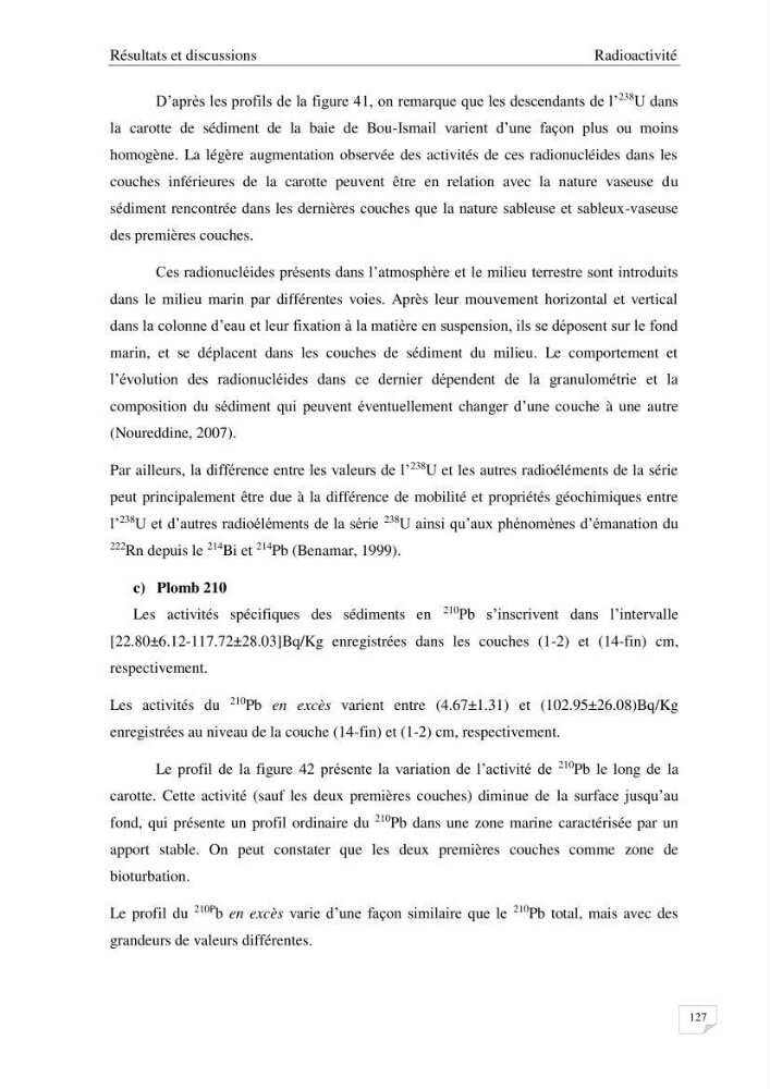 Les radioéléments et l\'historique de la contamination dans les sédiments de la côte algéroise