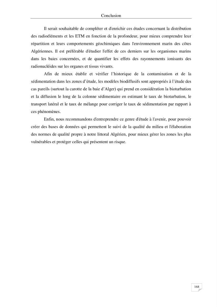 Les radioéléments et l\'historique de la contamination dans les sédiments de la côte algéroise