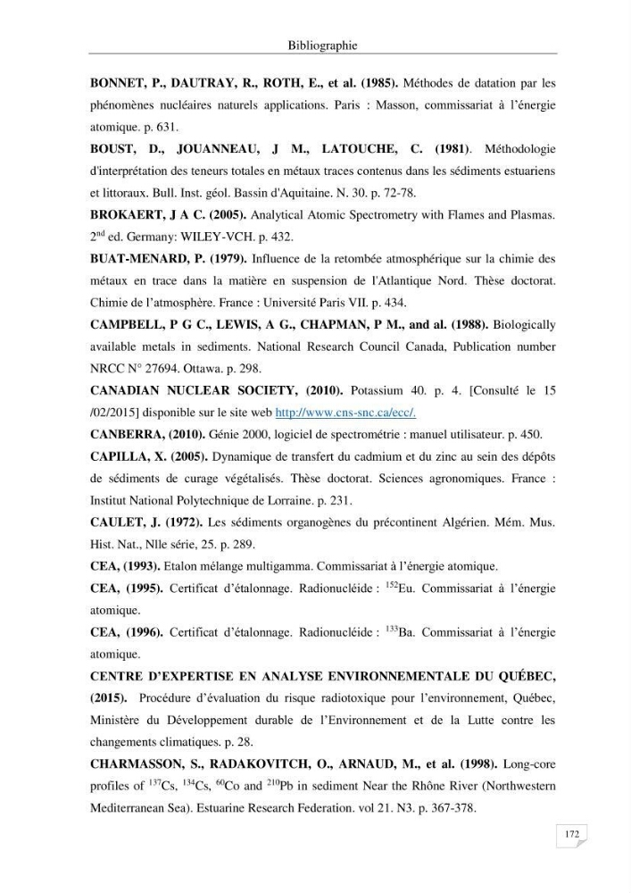 Les radioéléments et l\'historique de la contamination dans les sédiments de la côte algéroise