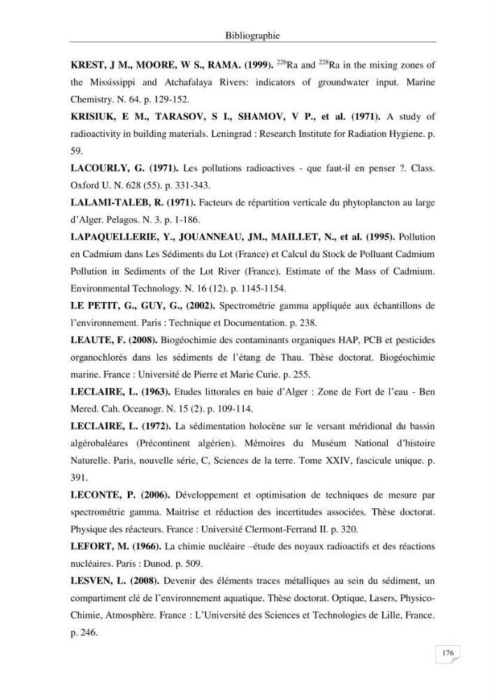 Les radioéléments et l\'historique de la contamination dans les sédiments de la côte algéroise