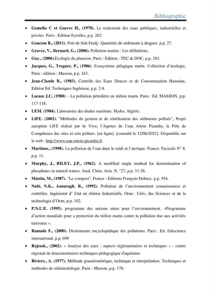 Les paramètres physico-chimiques dans l’eau de mer et les sédiments dans le port de Sidi-Fredj