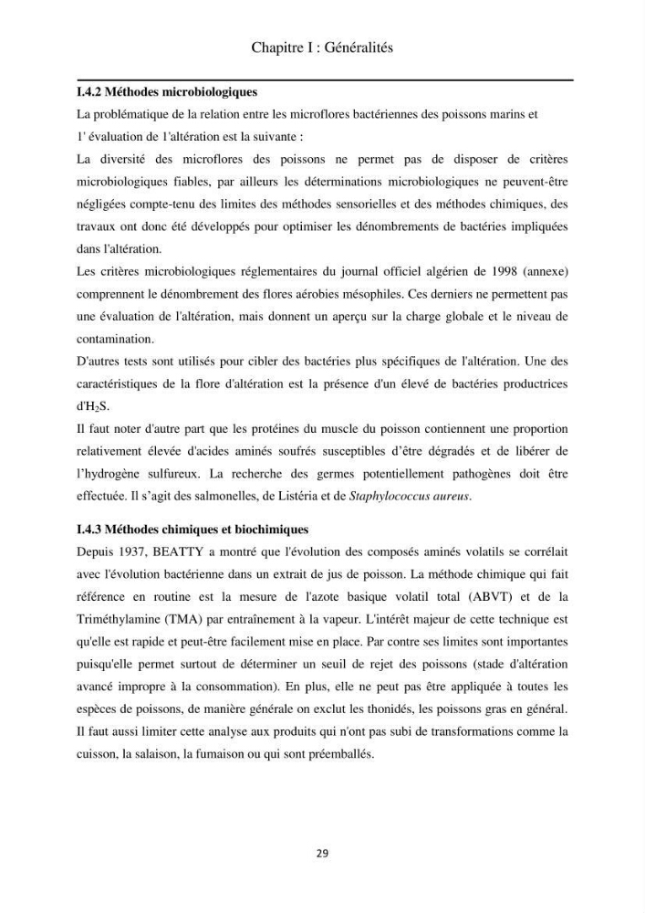 Contribution à la valorisation du Chinchard commun Trachurus trachurus ( L innée, 1758) et évaluation de la qualité organoleptique,hygiénique et nutritionnelle: