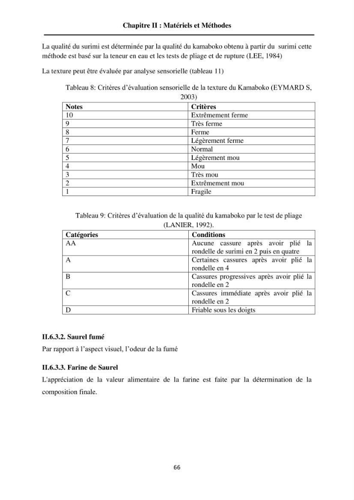 Contribution à la valorisation du Chinchard commun Trachurus trachurus ( L innée, 1758) et évaluation de la qualité organoleptique,hygiénique et nutritionnelle: