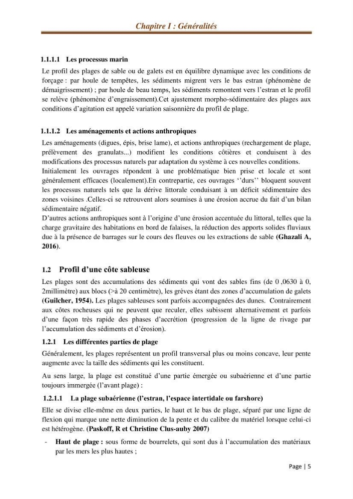 Modélisation Numérique de la morphodynamique sédimentaire et de la cinématique du trait de côte Chenoua plage, willaya de Tipaza.