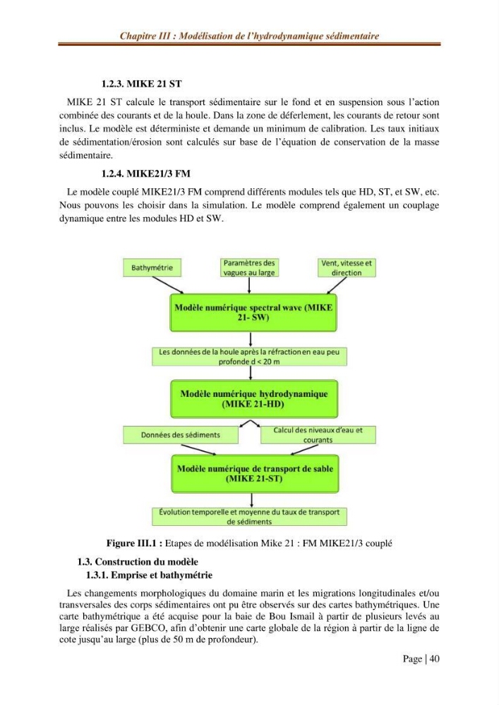 Modélisation Numérique de la morphodynamique sédimentaire et de la cinématique du trait de côte Chenoua plage, willaya de Tipaza.