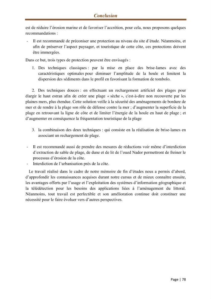 Modélisation Numérique de la morphodynamique sédimentaire et de la cinématique du trait de côte Chenoua plage, willaya de Tipaza.