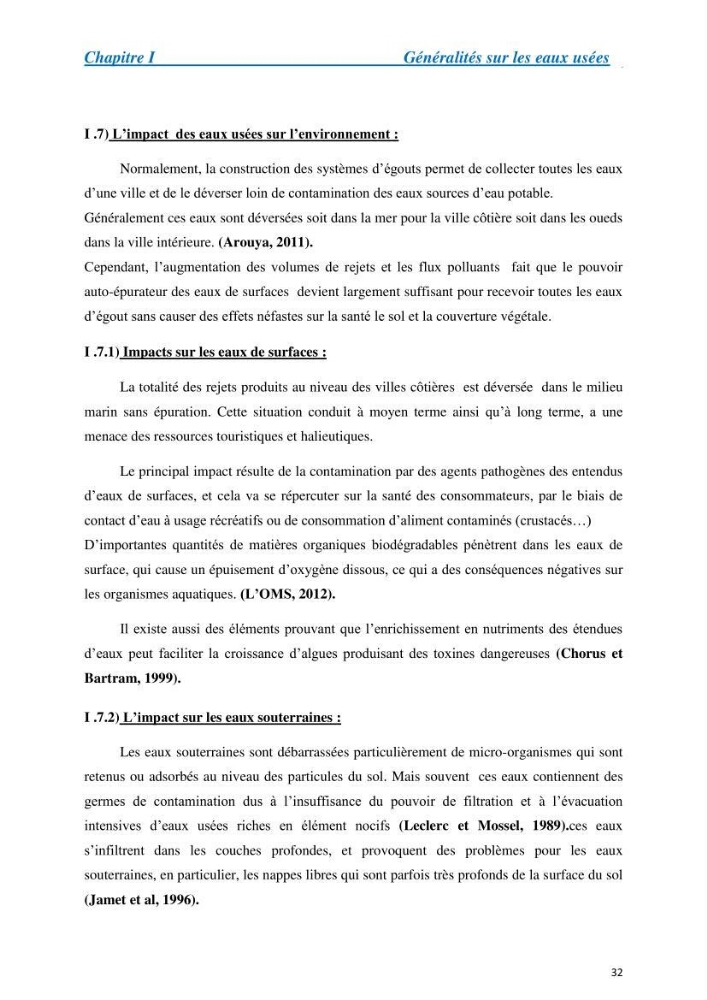 Suivi de la qualité physico-chimique et bacteriologique des eaux usées épurées de la station d\'épuration et leur effet sur l\'environnement marin