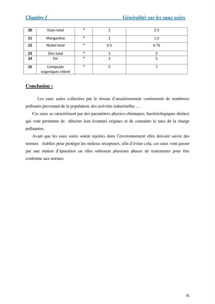 Suivi de la qualité physico-chimique et bacteriologique des eaux usées épurées de la station d\'épuration et leur effet sur l\'environnement marin