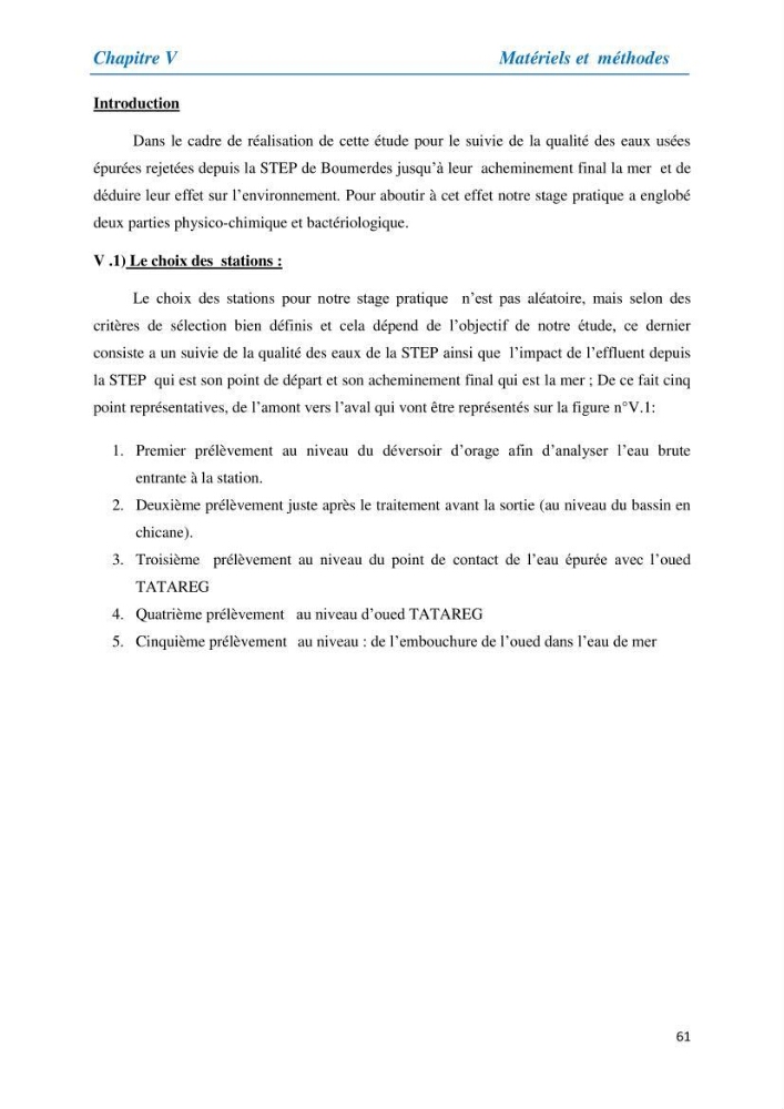 Suivi de la qualité physico-chimique et bacteriologique des eaux usées épurées de la station d\'épuration et leur effet sur l\'environnement marin
