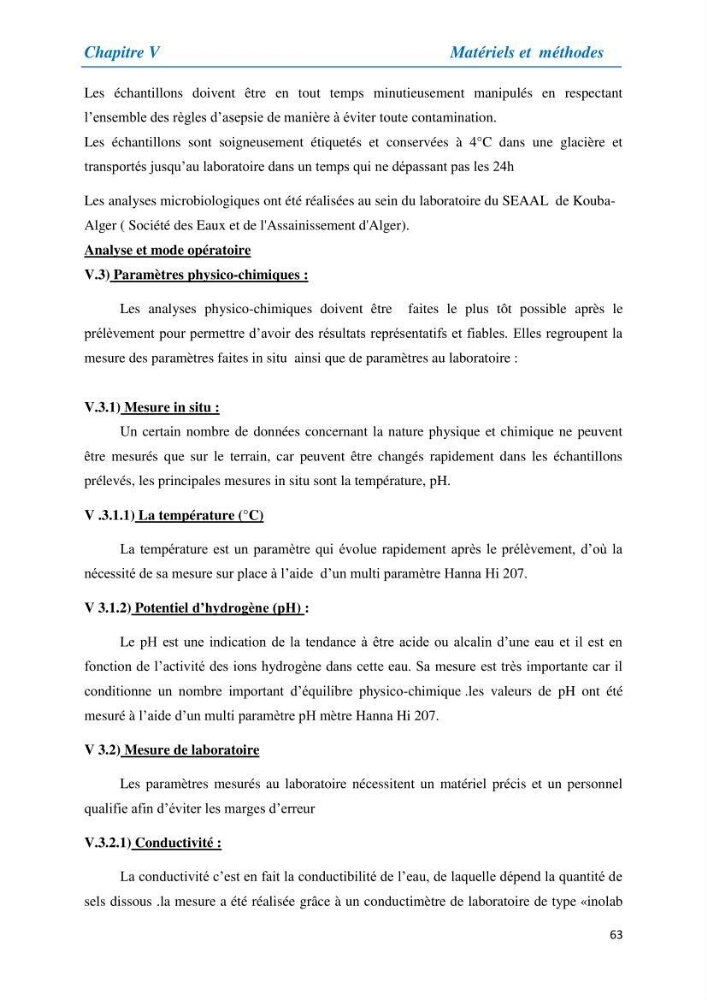 Suivi de la qualité physico-chimique et bacteriologique des eaux usées épurées de la station d\'épuration et leur effet sur l\'environnement marin