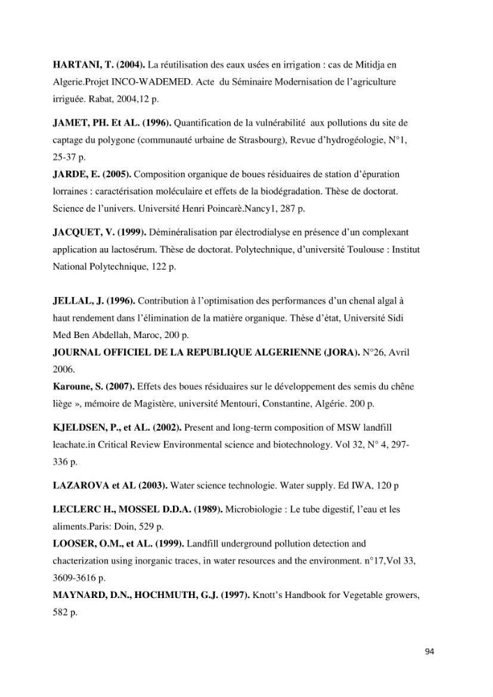 Suivi de la qualité physico-chimique et bacteriologique des eaux usées épurées de la station d\'épuration et leur effet sur l\'environnement marin