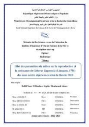 Effet des paramètres du milieu sur la reproduction et la croissance de citharus linguatula (Linnaeus, 1758 ) des eaux centre algériennes selon la théorie DEB