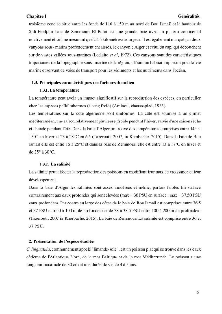 Effet des paramètres du milieu sur la reproduction et la croissance de citharus linguatula (Linnaeus, 1758 ) des eaux centre algériennes selon la théorie DEB