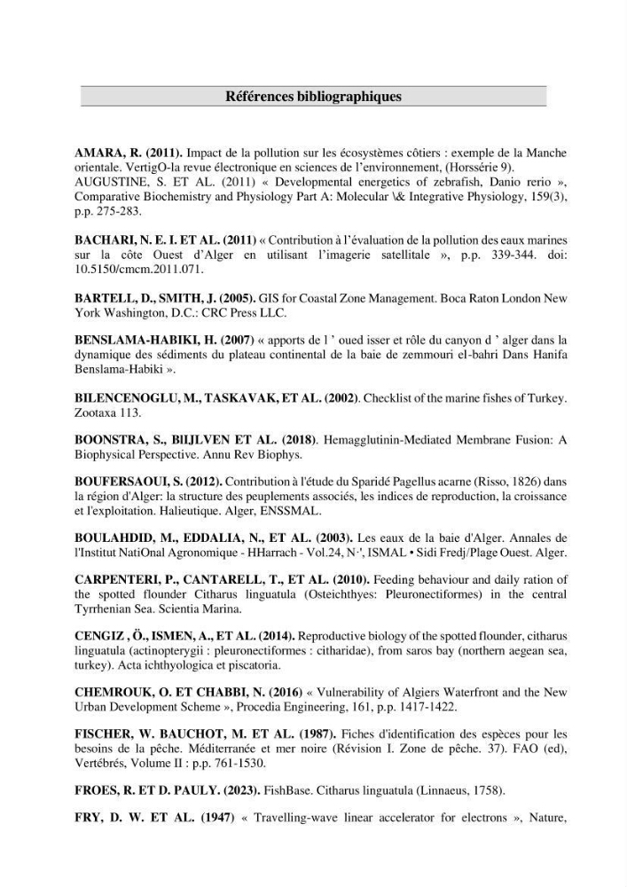 Effet des paramètres du milieu sur la reproduction et la croissance de citharus linguatula (Linnaeus, 1758 ) des eaux centre algériennes selon la théorie DEB