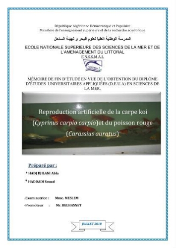 Reproduction artificielle de la carpe koi (cyprinus carpio) et du poisson rouge (carassius auratus): Reproduction artificielle de la carpe koi (cyprinus carpio) et du poisson rouge (carassius auratus):