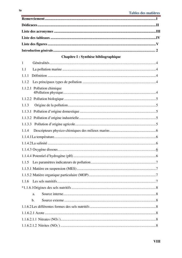 Les paramètres physico-chimiques de l\'eau de mer et de sédiment de la plage ouest de Sidi-Fredj