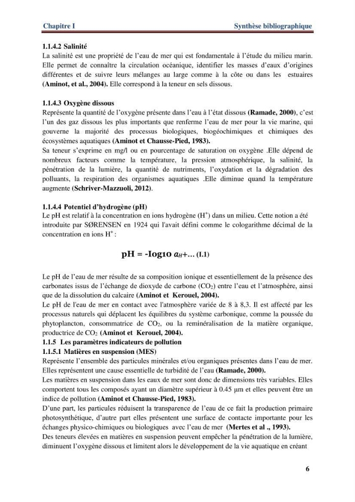 Les paramètres physico-chimiques de l\'eau de mer et de sédiment de la plage ouest de Sidi-Fredj