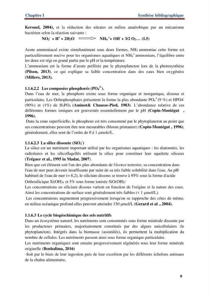 Les paramètres physico-chimiques de l\'eau de mer et de sédiment de la plage ouest de Sidi-Fredj