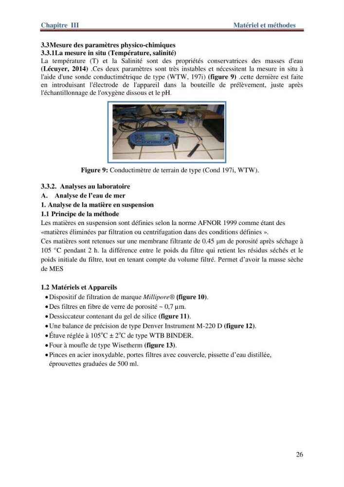 Les paramètres physico-chimiques de l\'eau de mer et de sédiment de la plage ouest de Sidi-Fredj