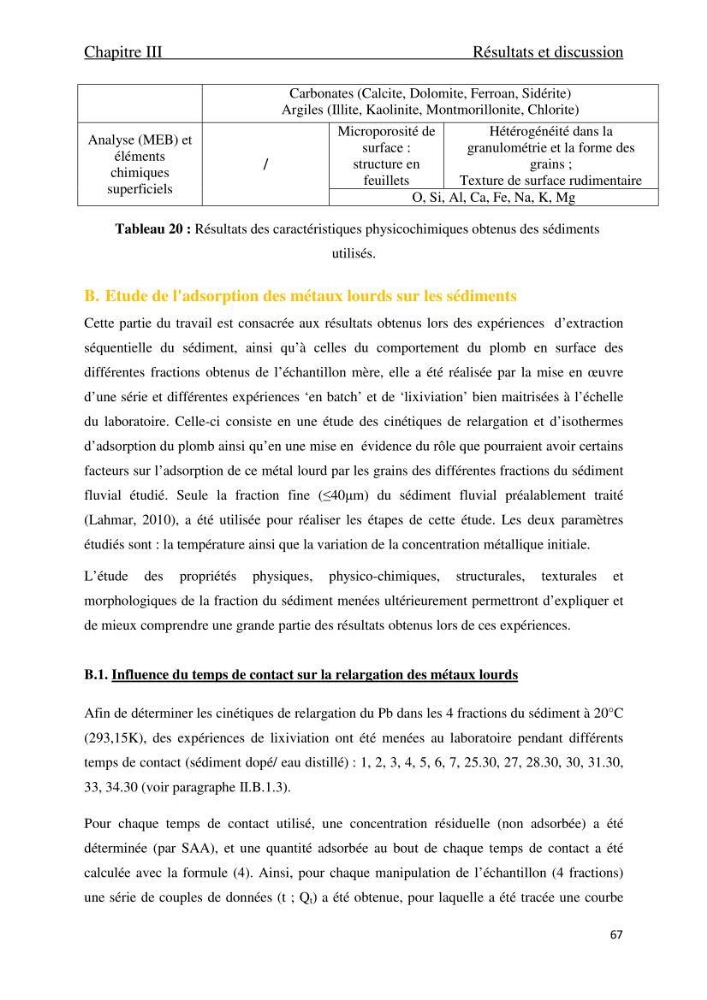 Comportement des éléments traces métallique dans une matrice sédimentaire par des études d\'extration séquentielle et par adsorption