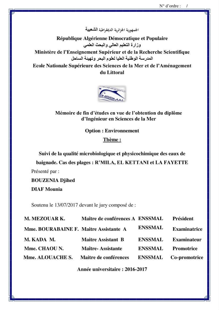 Suivi de la qualité microbiologique et physicochimique des eaux de baignade.