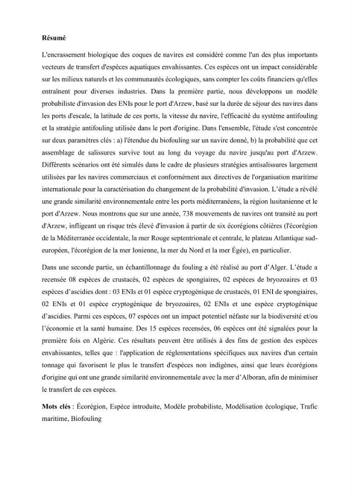 La biosalissure « biofouling » de la coque des navires, une menace pour la biodiversité du milieu marin