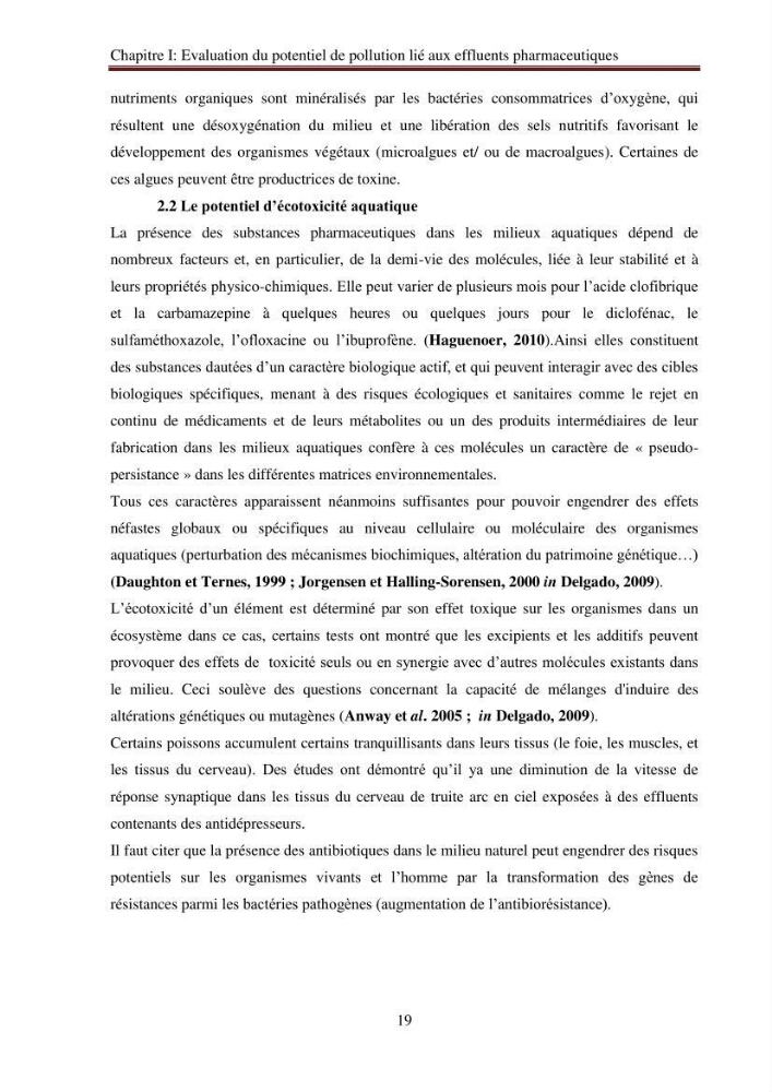 Evaluation du potentiel de pollution lié aux effluents pharmaceutiques en zone littorale