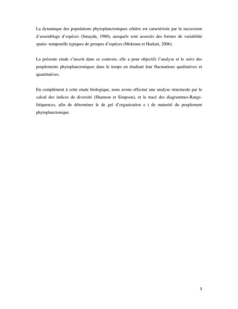 Contribution à l\'étude qualitative, quantitative et structurelle des populations de phytoplancton de la baie de Bou-Ismail cas du site \"le vivier\"