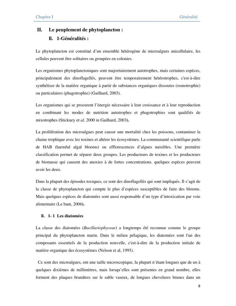 Contribution à l\'étude qualitative, quantitative et structurelle des populations de phytoplancton de la baie de Bou-Ismail cas du site \"le vivier\"