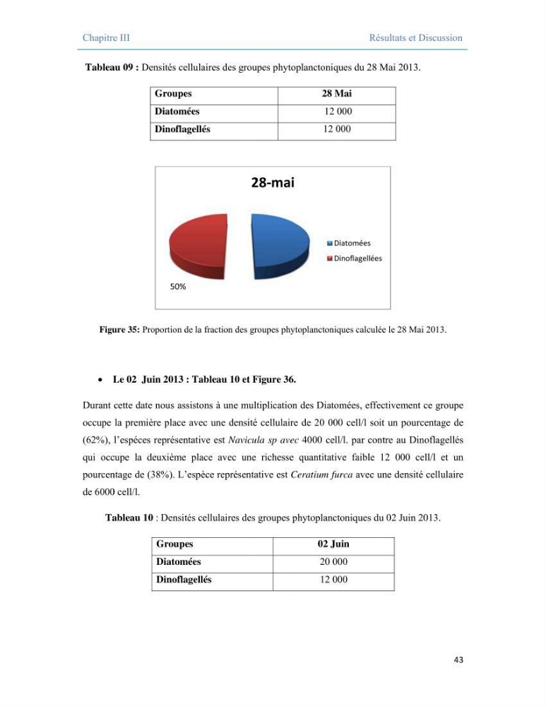 Contribution à l\'étude qualitative, quantitative et structurelle des populations de phytoplancton de la baie de Bou-Ismail cas du site \"le vivier\"