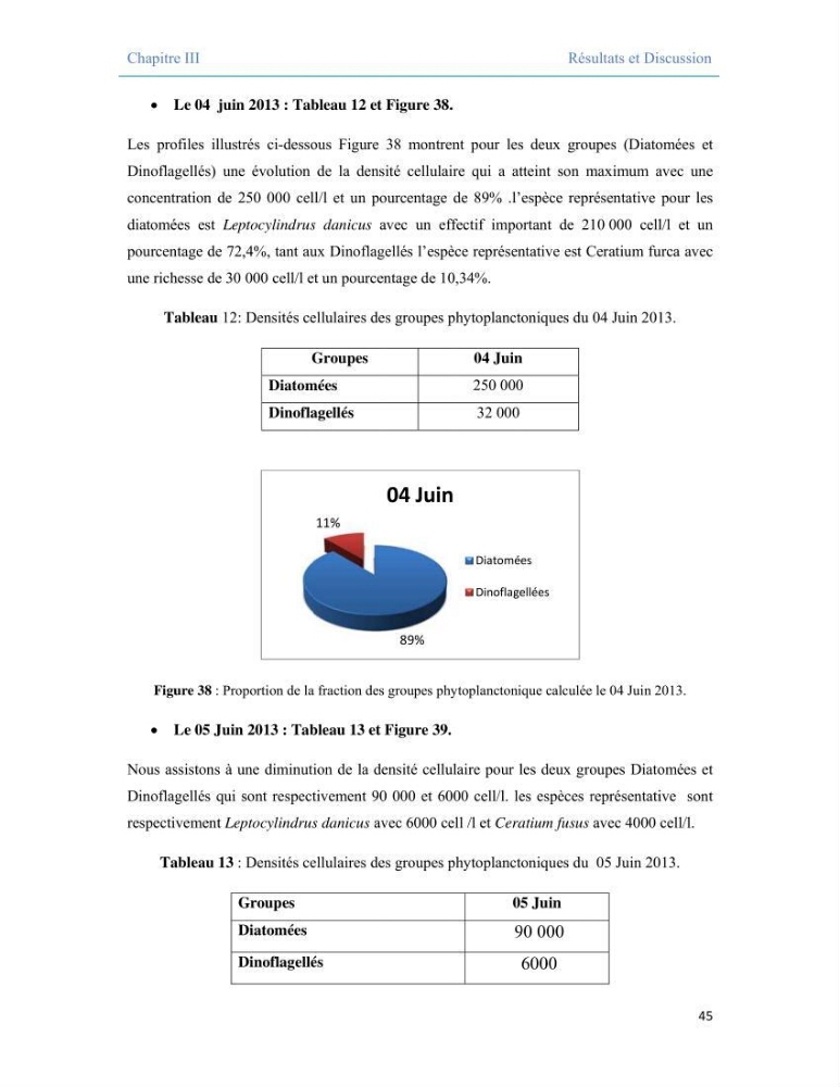 Contribution à l\'étude qualitative, quantitative et structurelle des populations de phytoplancton de la baie de Bou-Ismail cas du site \"le vivier\"
