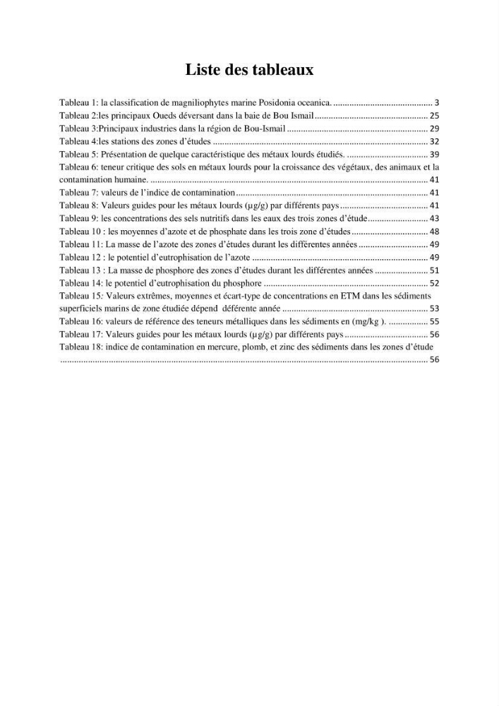 Contribution a l’étude de l’évolution de l’herbier à Posidonie (Posidonia oceanica) sous l’effet de la pression anthropique dans la baie de Bou-Ismail à Alger
