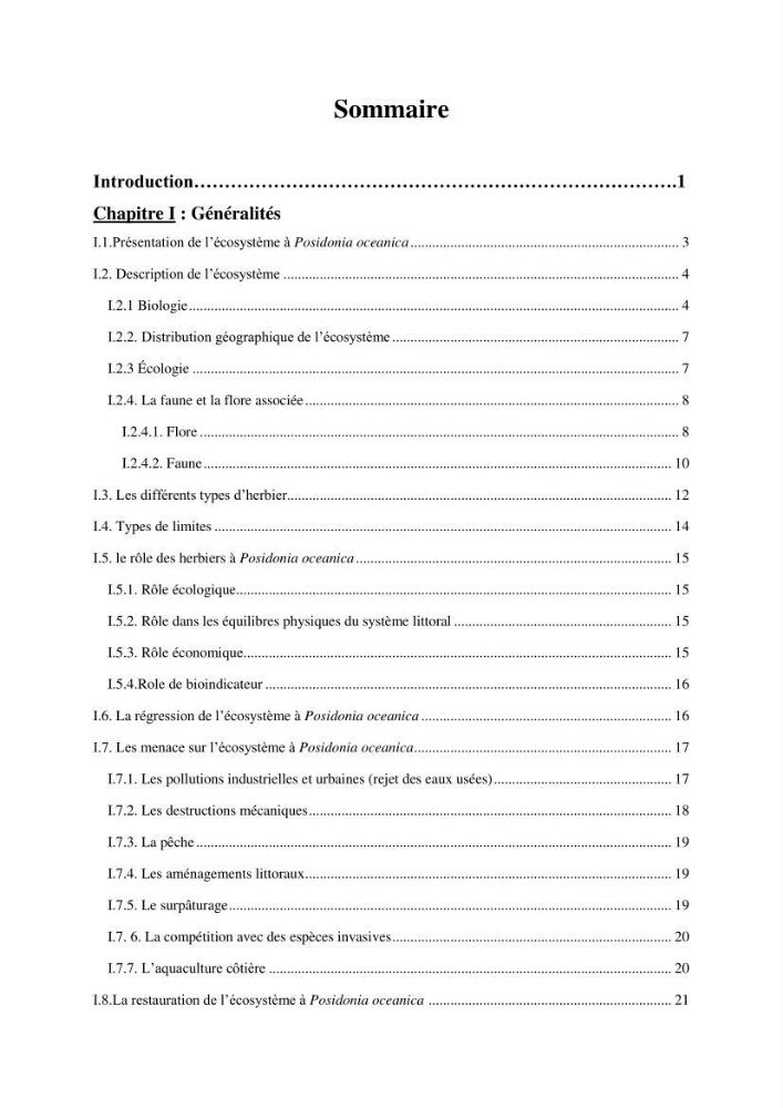 Contribution a l’étude de l’évolution de l’herbier à Posidonie (Posidonia oceanica) sous l’effet de la pression anthropique dans la baie de Bou-Ismail à Alger