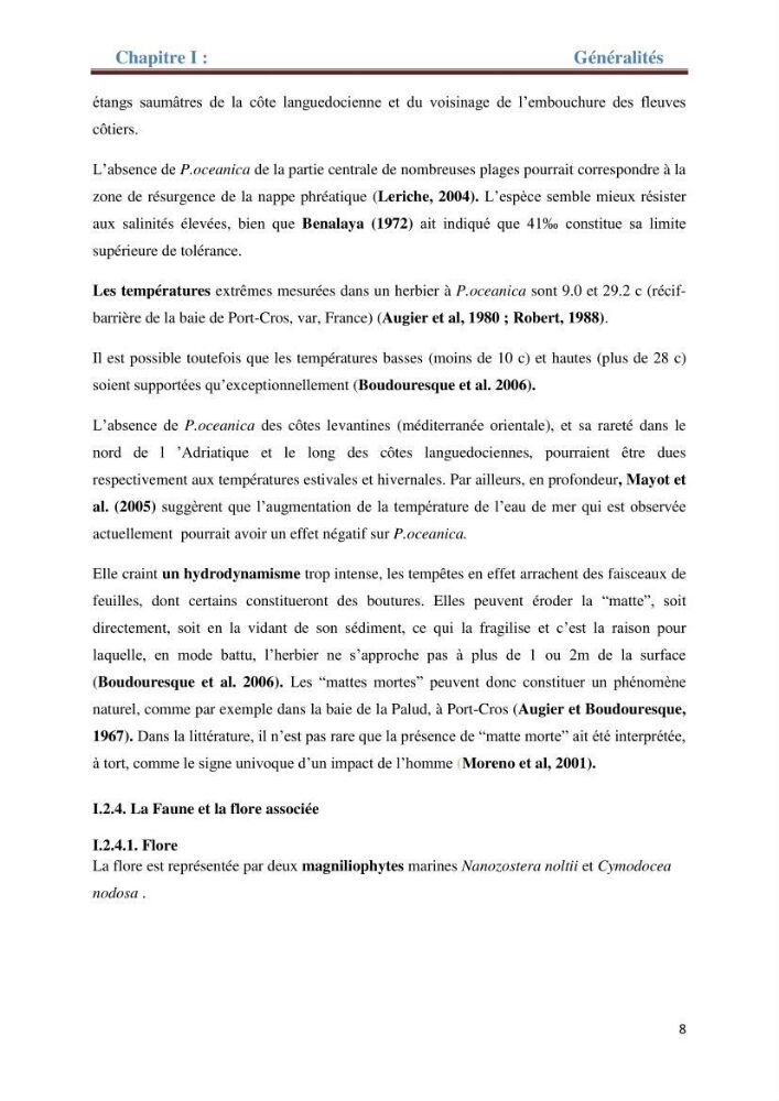 Contribution a l’étude de l’évolution de l’herbier à Posidonie (Posidonia oceanica) sous l’effet de la pression anthropique dans la baie de Bou-Ismail à Alger