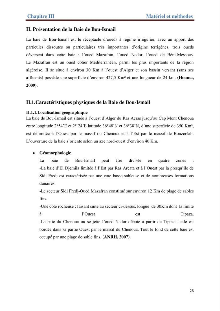 Contribution a l’étude de l’évolution de l’herbier à Posidonie (Posidonia oceanica) sous l’effet de la pression anthropique dans la baie de Bou-Ismail à Alger