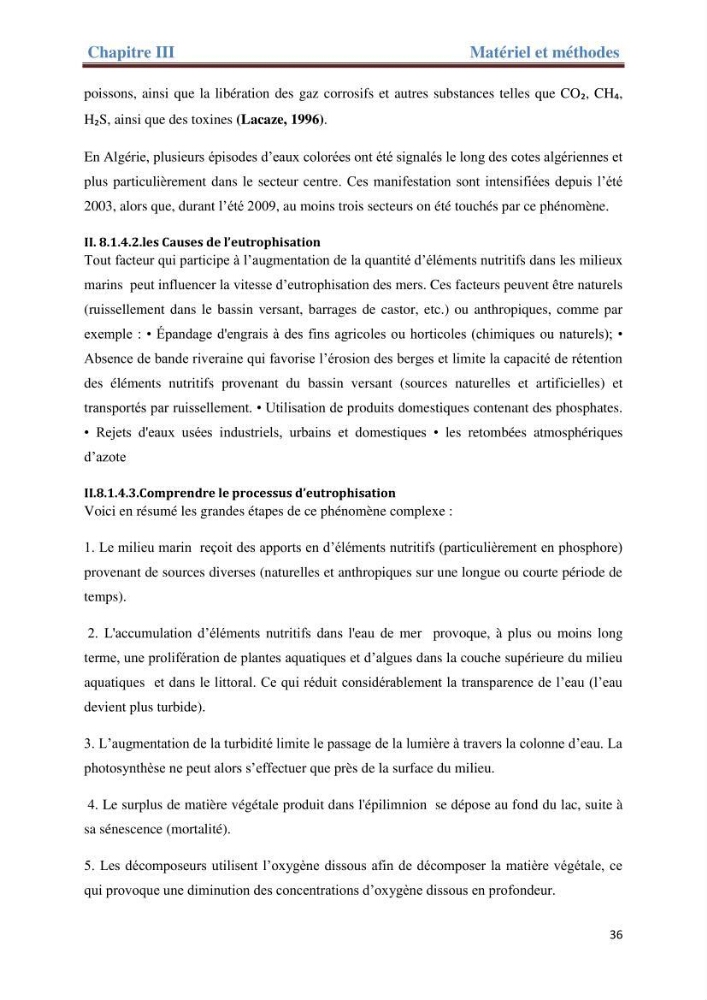 Contribution a l’étude de l’évolution de l’herbier à Posidonie (Posidonia oceanica) sous l’effet de la pression anthropique dans la baie de Bou-Ismail à Alger