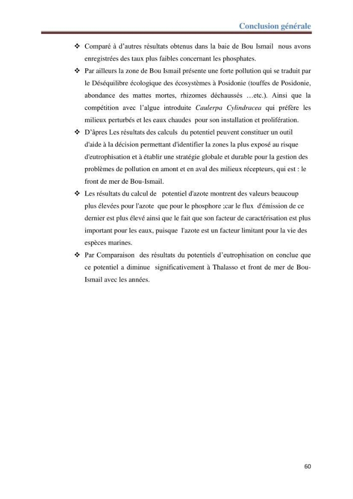 Contribution a l’étude de l’évolution de l’herbier à Posidonie (Posidonia oceanica) sous l’effet de la pression anthropique dans la baie de Bou-Ismail à Alger