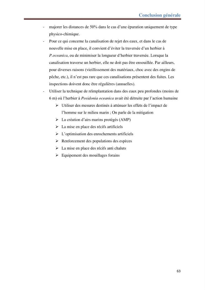 Contribution a l’étude de l’évolution de l’herbier à Posidonie (Posidonia oceanica) sous l’effet de la pression anthropique dans la baie de Bou-Ismail à Alger